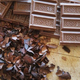 Split Hershey's bars over chocolate shavings